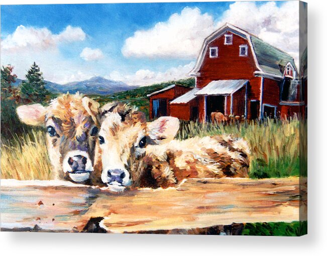 Cows Acrylic Print featuring the painting Calves by Marie Witte