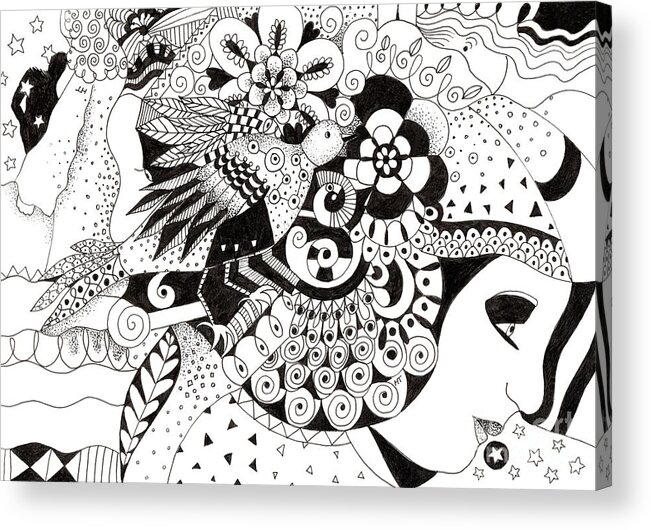 Black And White Ink Drawing Acrylic Print featuring the drawing Ceilings and Floors 1 by Helena Tiainen
