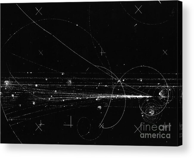 Science Acrylic Print featuring the photograph Charged Particles, Bubble Chamber Event by Science Source