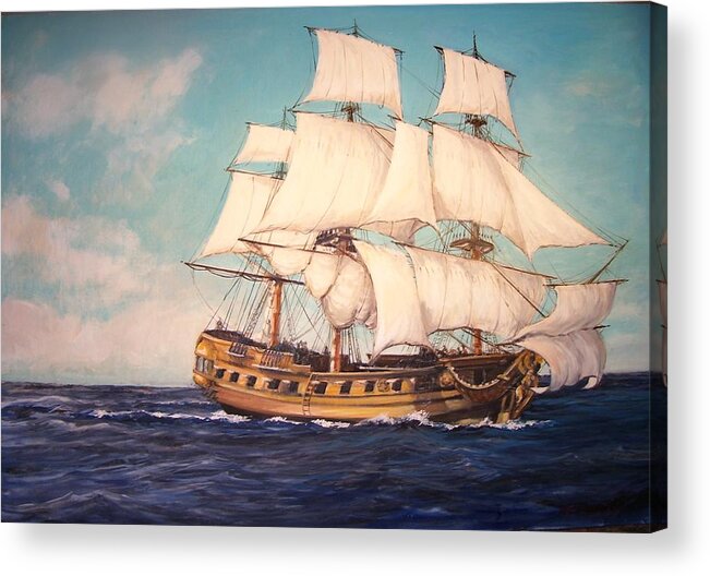British Frigate 18th Century Acrylic Print featuring the painting Chasing the Wind by Perry's Fine Art