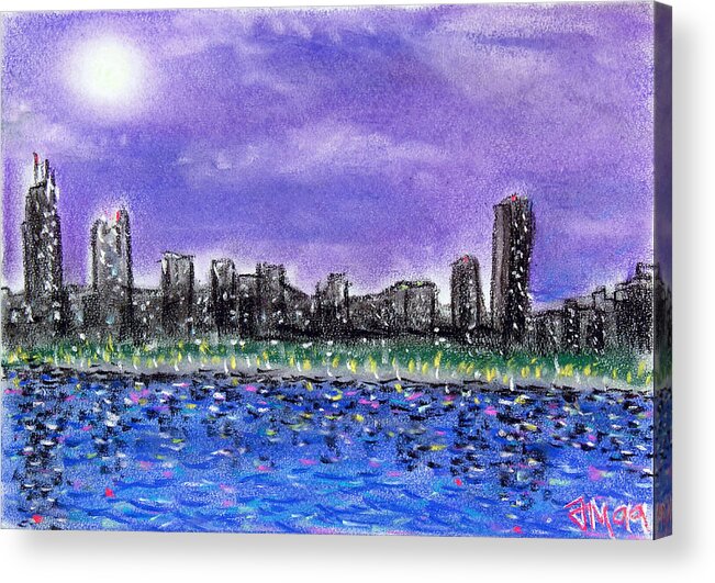 Pastel Acrylic Print featuring the pastel Chicago skyline 1 by Joe Michelli