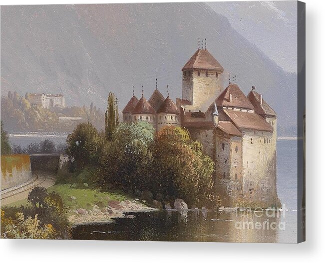 Hubert Sattler Acrylic Print featuring the painting Chillon Castle by MotionAge Designs