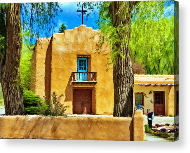 Chapel Acrylic Print featuring the painting Church with Blue Door by Jeffrey Kolker