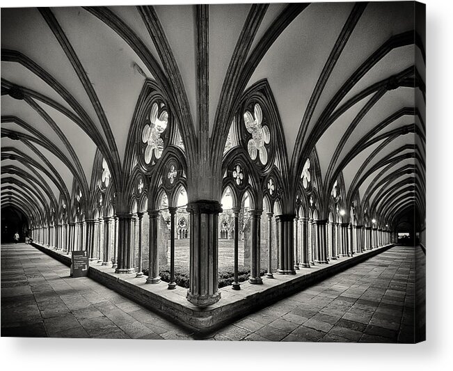 Cathedral Acrylic Print featuring the photograph Cloisters of Salisbury Cathedral England by Shirley Mitchell