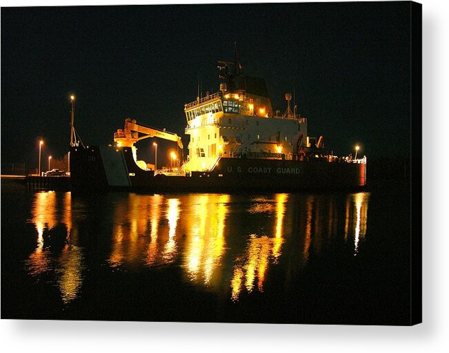 Coast Guard Cutter Acrylic Print featuring the photograph Coast Guard Cutter Mackinaw at night by Keith Stokes