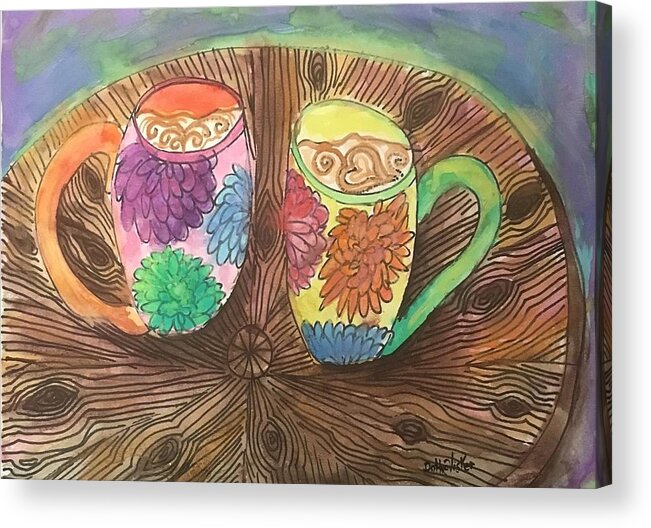 Coffee Acrylic Print featuring the painting Coffee with a friend by Dottie Visker