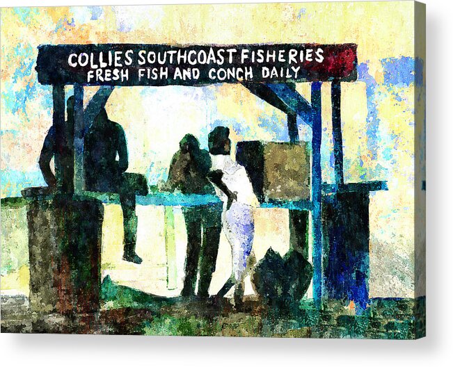 Watercolor Acrylic Print featuring the painting Collies Southcoast Fisheries by Rick Mosher