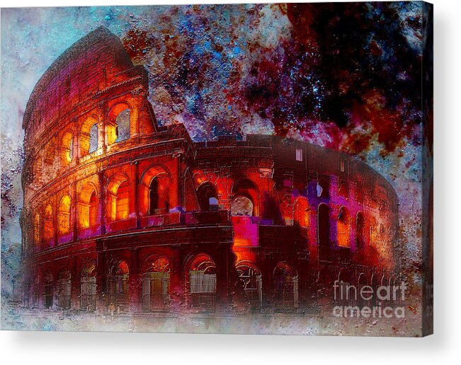Monument Acrylic Print featuring the painting Colosseum Rome Italy  by Gull G