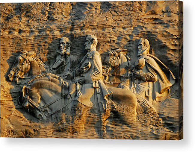 Stone Mountain Acrylic Print featuring the photograph Confederate Carvings by James Kirkikis