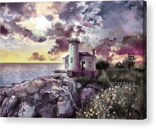 Lighthouse Acrylic Print featuring the painting Coquille River Lighthouse 2 by Bekim M