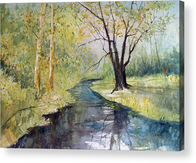 Watercolor Acrylic Print featuring the painting Covered Bridge Park by Ryan Radke