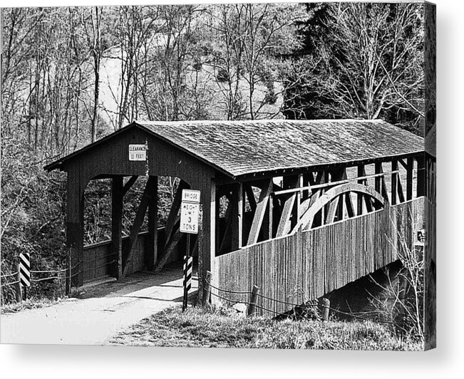 Black And White Acrylic Print featuring the photograph Covered Bridge by Sandy Poore