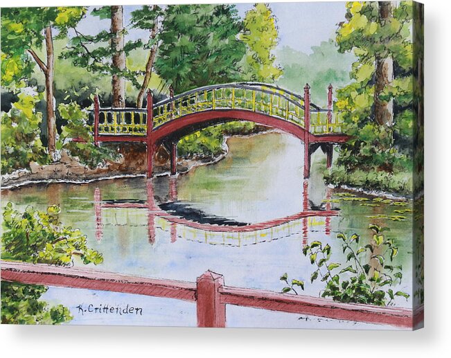 Bridge Acrylic Print featuring the painting Crim Dell Bridge by Kristin Crittenden