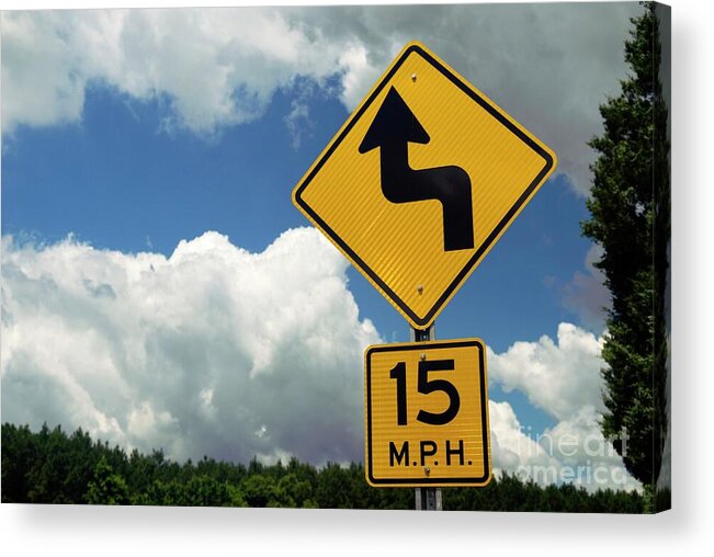 Curvy Road Sign Photo Acrylic Print featuring the photograph Curves by Bob Pardue
