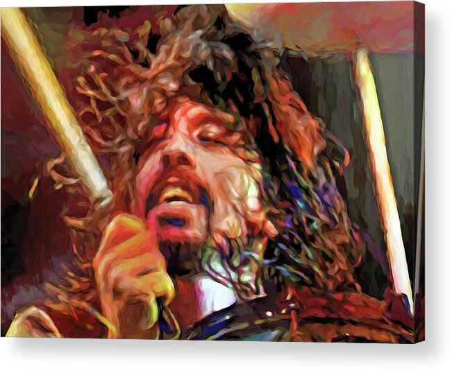Dave Grohl Acrylic Print featuring the mixed media Dave Grohl, musician #3 by Mal Bray
