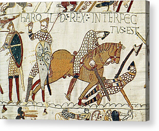 History Acrylic Print featuring the photograph Death Of Harold, Bayeux Tapestry by Photo Researchers