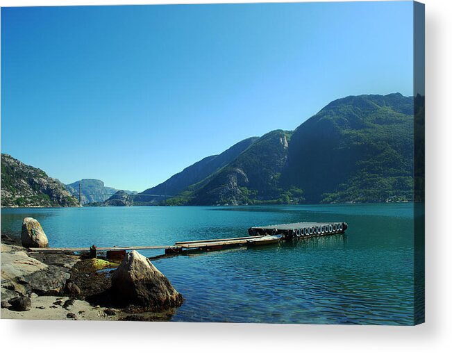 Lysefjord Acrylic Print featuring the photograph Dock in the Fjord by Terence Davis