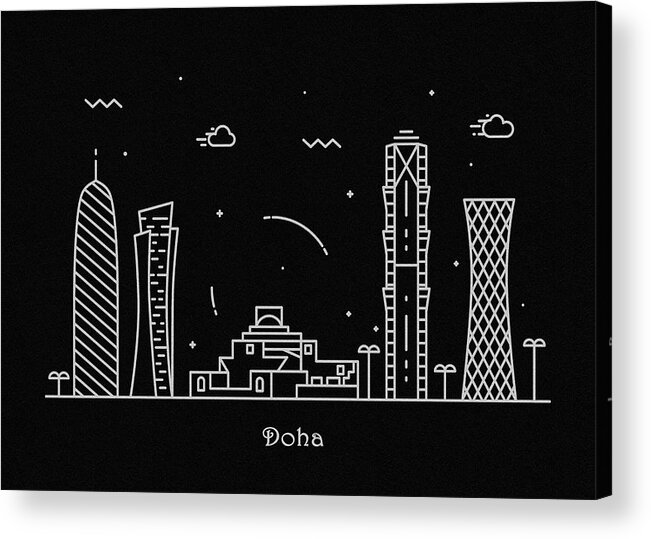 Doha Acrylic Print featuring the drawing Doha Skyline Travel Poster by Inspirowl Design