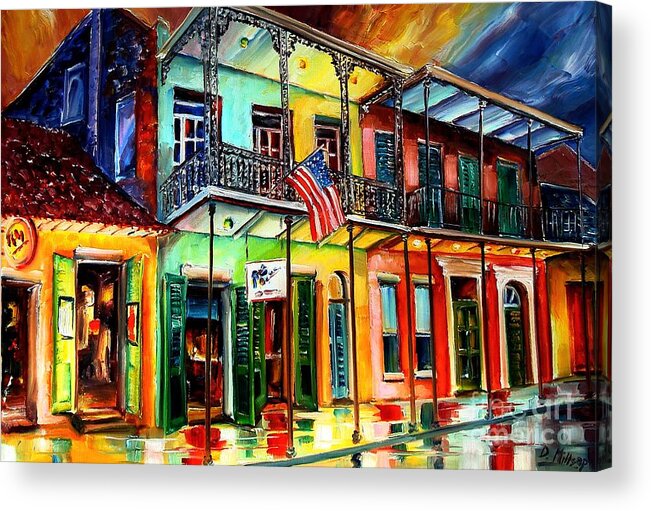 New Orleans Acrylic Print featuring the painting Down on Bourbon Street by Diane Millsap