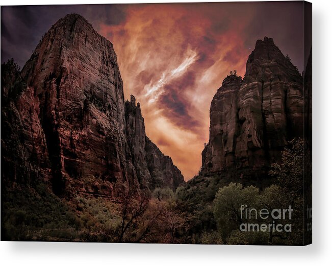 Zion National Park Acrylic Print featuring the digital art Dramatic Zion National Park Utah by Chuck Kuhn