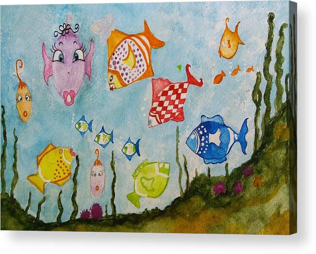 Fish Acrylic Print featuring the painting Dressed Up Fish by Susan Nielsen