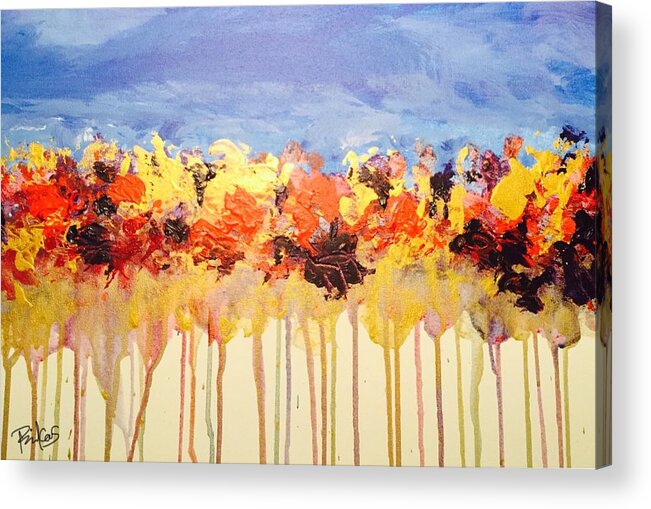 Acrylic Painting Acrylic Print featuring the painting Drip Flowers by Serenity Studio Art