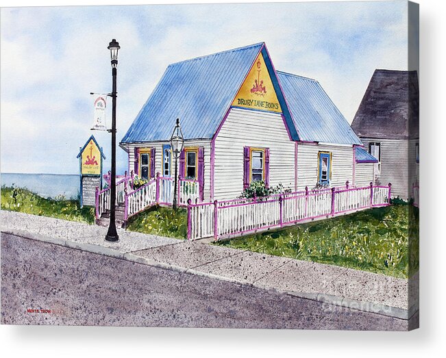 A Quaint Little Bookstore In Grand Marais Acrylic Print featuring the painting Drury Lane Books by Monte Toon
