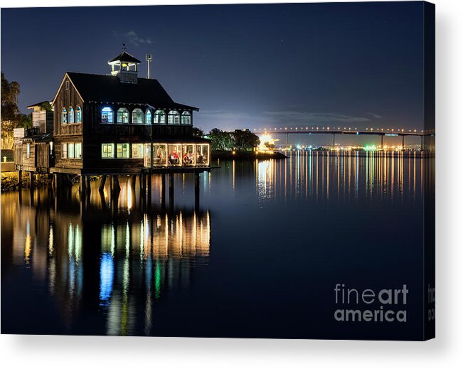 Edgewater Acrylic Print featuring the photograph Pier Cafe by Eddie Yerkish