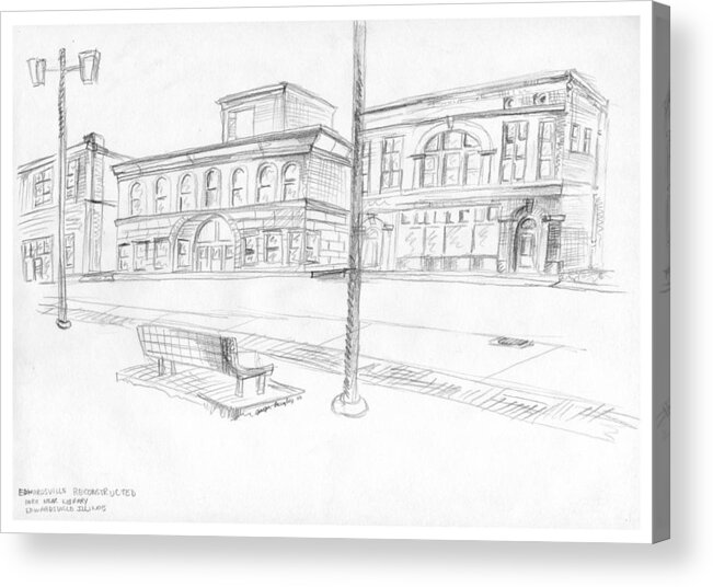 Structure Acrylic Print featuring the drawing Edwardsville Reconstructed by Joseph A Langley