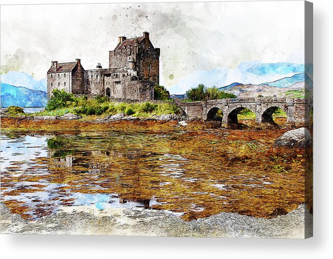 Eilean Donan Acrylic Print featuring the painting Eilean Donan Castle - 04 by AM FineArtPrints