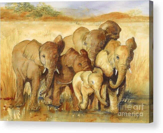 Elephants Acrylic Print featuring the painting Elephants by Hilda Vandergriff