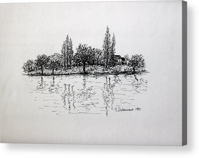 Landscape Acrylic Print featuring the drawing Etang by Muriel Dolemieux