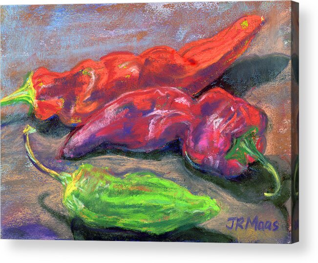 Red Acrylic Print featuring the pastel Fall Chiles by Julie Maas