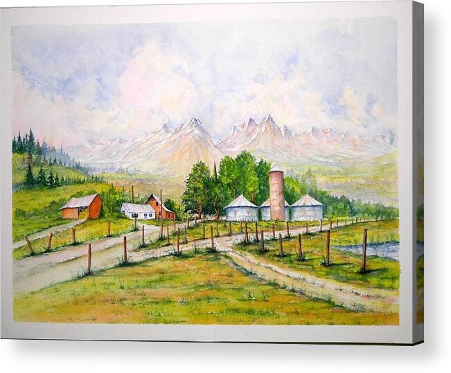 Mountains Acrylic Print featuring the painting Farm Roads by Richard Benson