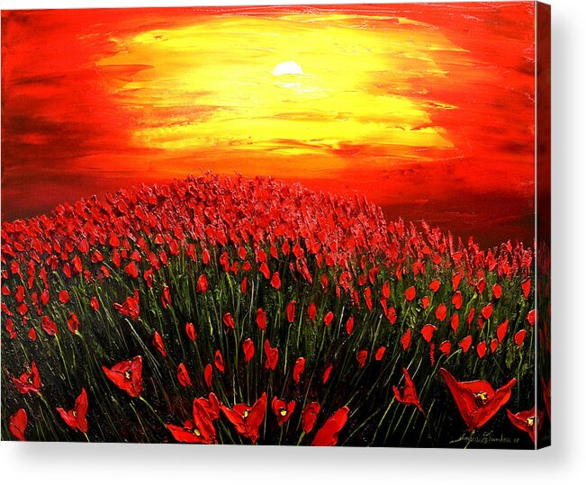  Acrylic Print featuring the painting Field Of Red Poppies At Dusk #1 by James Dunbar