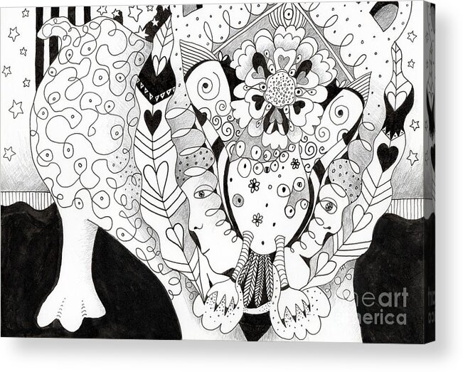 Imagination Acrylic Print featuring the drawing Figments Of Imagination - The Beast by Helena Tiainen