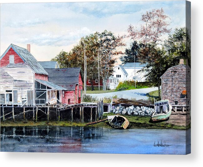 Maritime Acrylic Print featuring the painting Fish Shacks by Bill Hudson