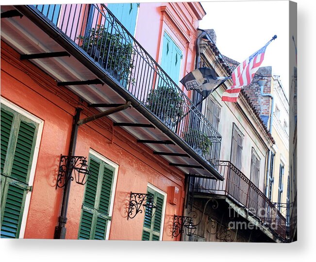 New Orleans Acrylic Print featuring the photograph Flags on the Balcony by Carol Groenen