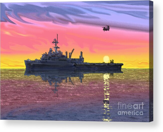 Uss Juneau Acrylic Print featuring the photograph Flight Ops at Sunset by Donald Maier