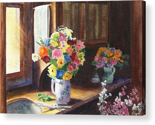 Flowers Acrylic Print featuring the painting Floral Arrangements by Karen Fleschler