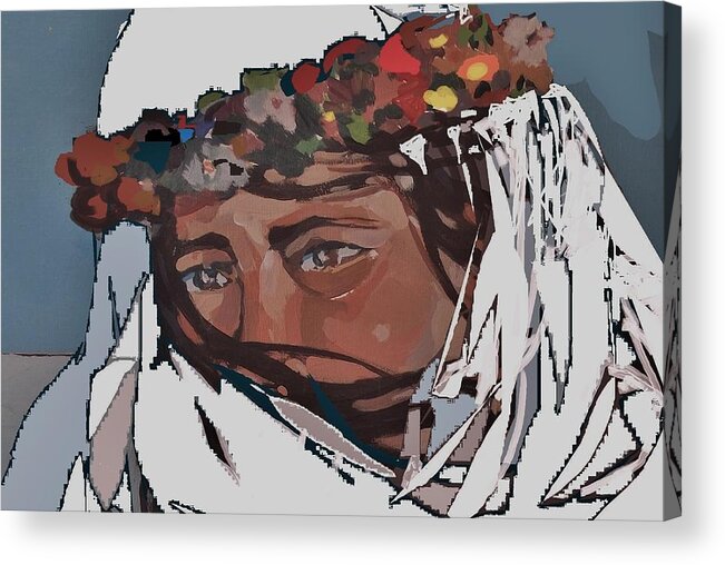 Portrait Acrylic Print featuring the mixed media Flower Girl 3 by Andrew Drozdowicz