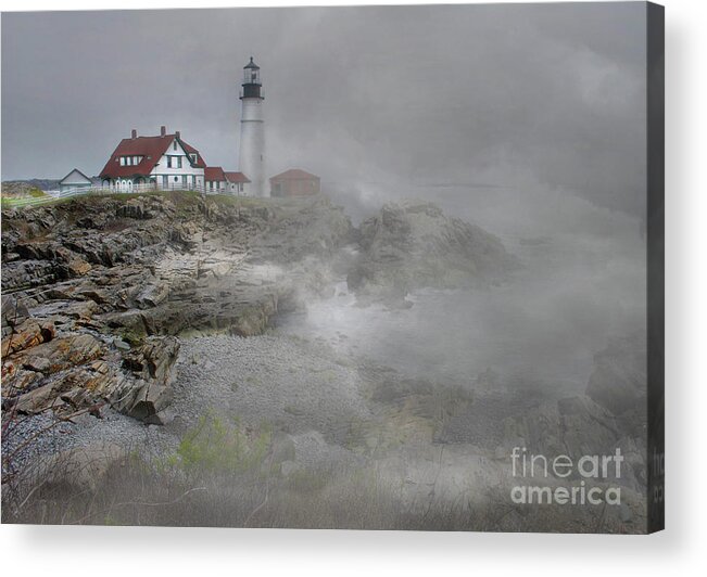 Lighthouses Acrylic Print featuring the photograph Foggy Portland Head by Skip Willits