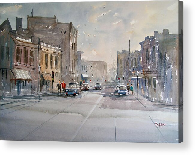 Watercolor Acrylic Print featuring the painting Fond du Lac - Main Street by Ryan Radke