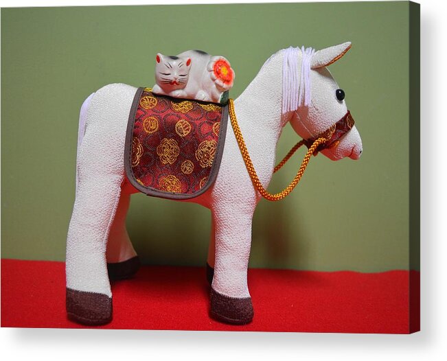 Japan Acrylic Print featuring the photograph Fortune cat and horse by Keisuke Ueda