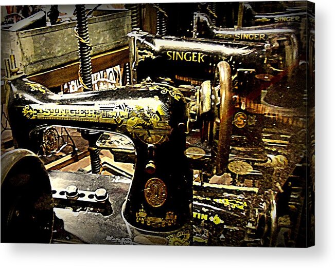 Old Sewing Machines Acrylic Print featuring the photograph Four Old Singers by Randall Weidner