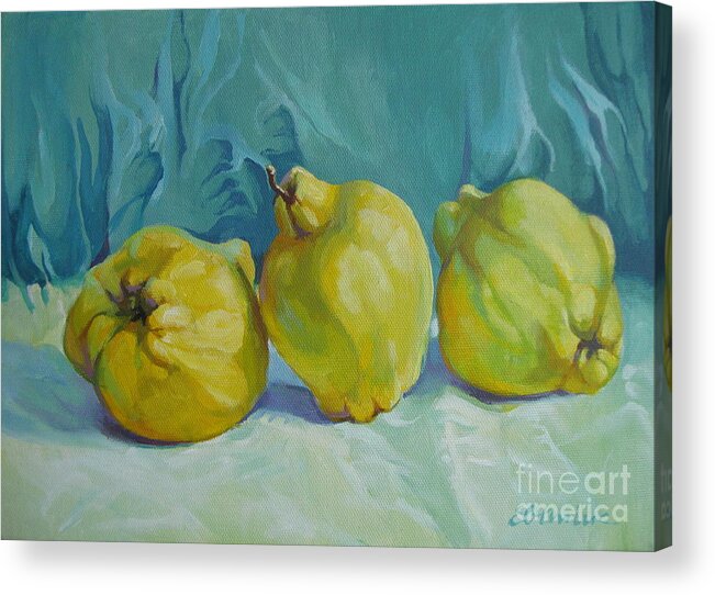 Quince Acrylic Print featuring the painting Fragrance of autumn by Elena Oleniuc