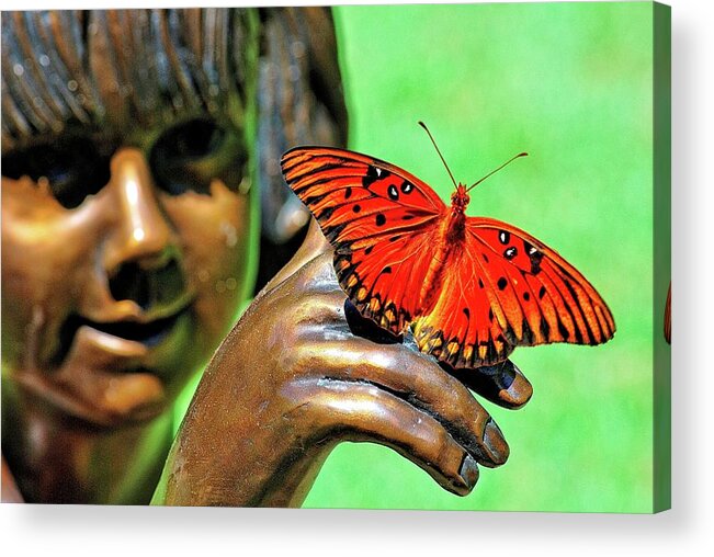 Sculpture Acrylic Print featuring the photograph Girl with Butterfly by Ludwig Keck