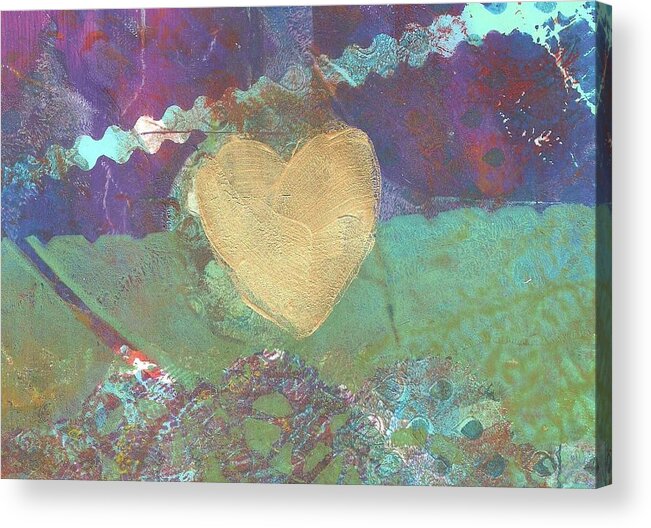 Whimsical Acrylic Print featuring the painting Golden Heart Monoprint by Cynthia Westbrook