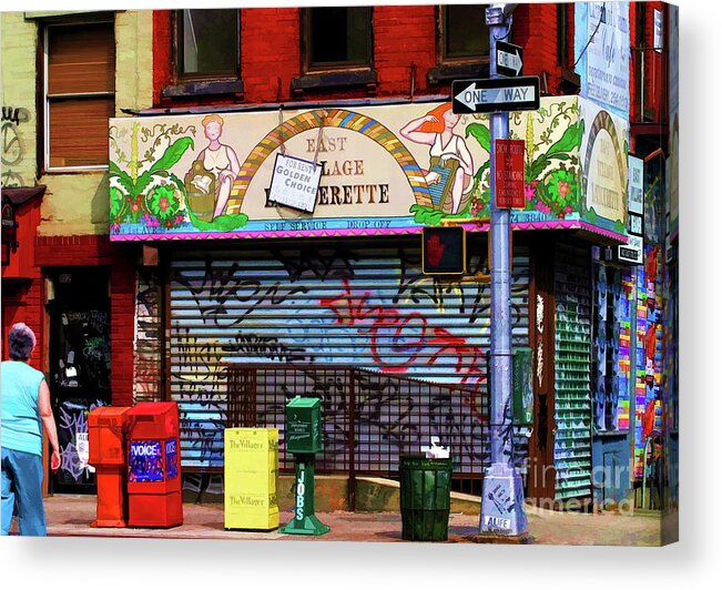 New York Acrylic Print featuring the photograph Graffiti Village Store NYC Greenwich by Chuck Kuhn