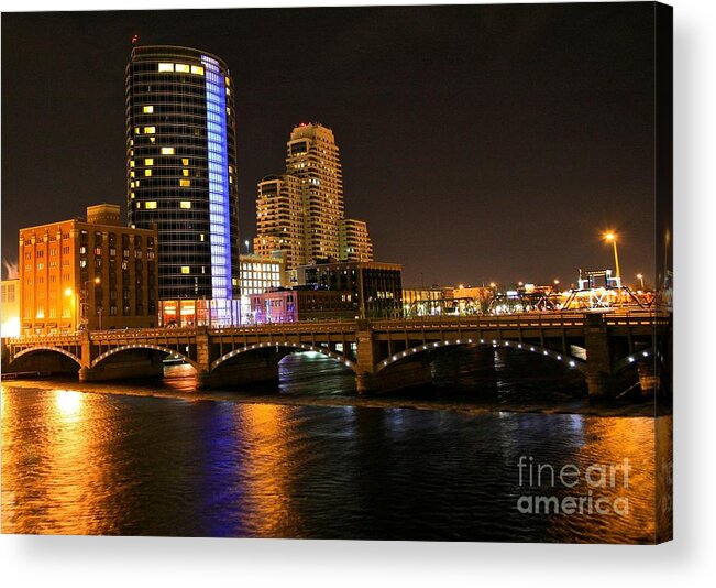Tags:  West Michigan Photographs Acrylic Print featuring the photograph Grand Rapids MI under the lights by Robert Pearson